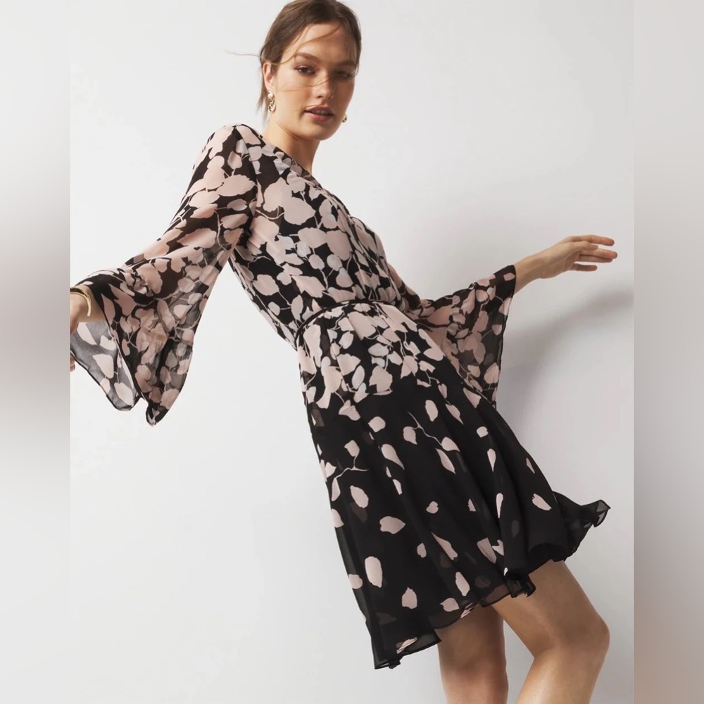 NWT White House Black Market Black and Pink Floral Dress